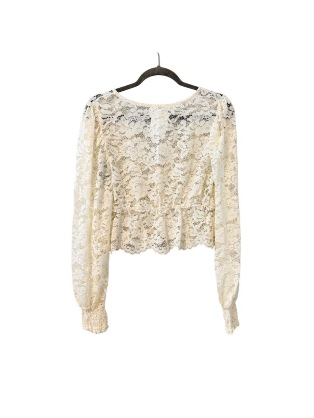 Mine Lace Button-Up Cropped Long-Sleeve Blouse Size L Ivory top. NWT - Picture 7 of 11